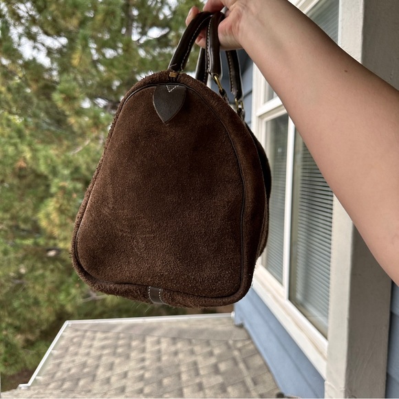 Vintage 70s Brown Suede Leather Doctor Bag Handbag Purse Chocolate Brown VTG - Picture 3 of 10